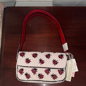 Beaded Ladybug Shoulder Bag - Pink and Red
